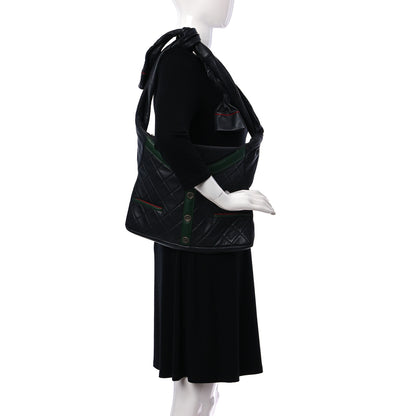 Chanel Lambskin Quilted Small Girl Bag Black Green 2 of 9