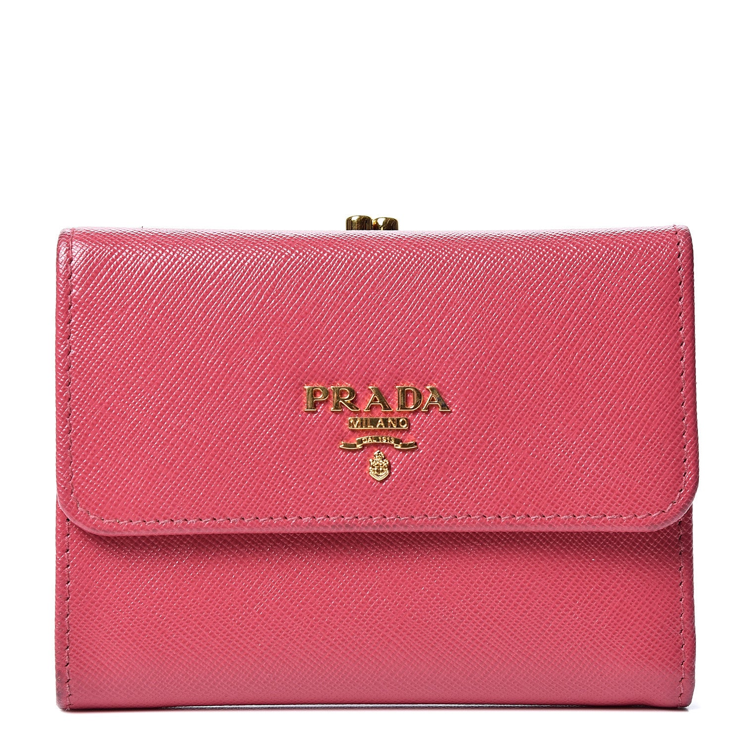 Prada Saffiano Compact Kiss Lock Wallet Peonia 1 of 12