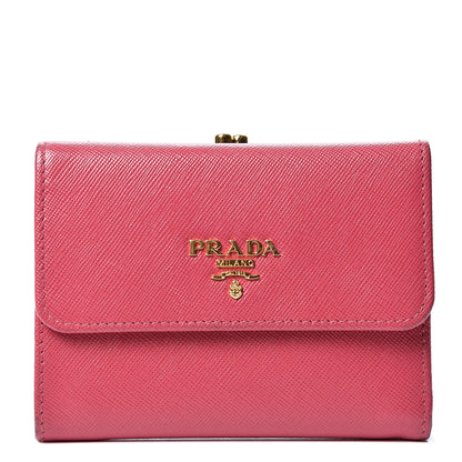 Prada Saffiano Compact Kiss Lock Wallet Peonia 1 of 12