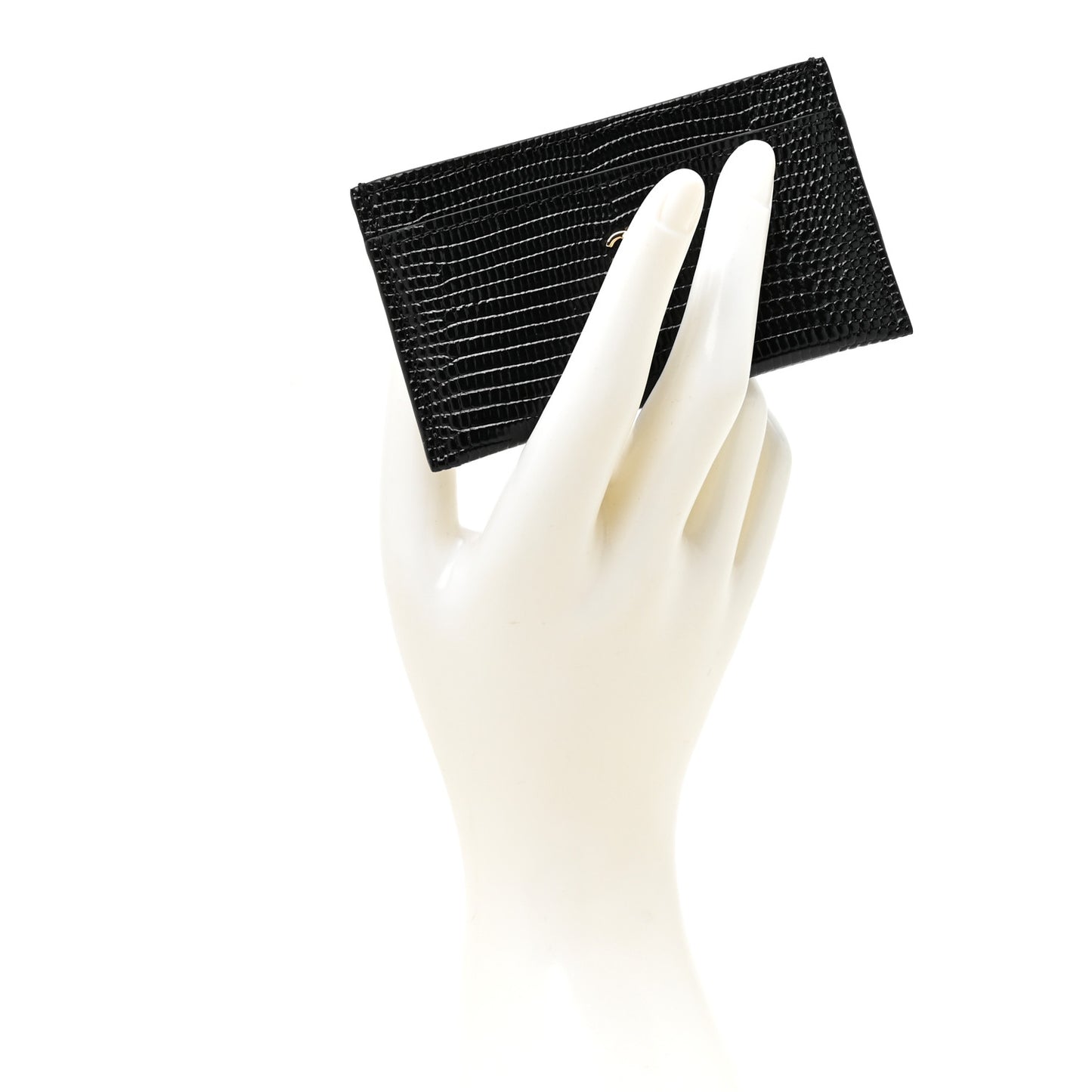 Calfskin Lizard Embossed Crococo Card Holder Black