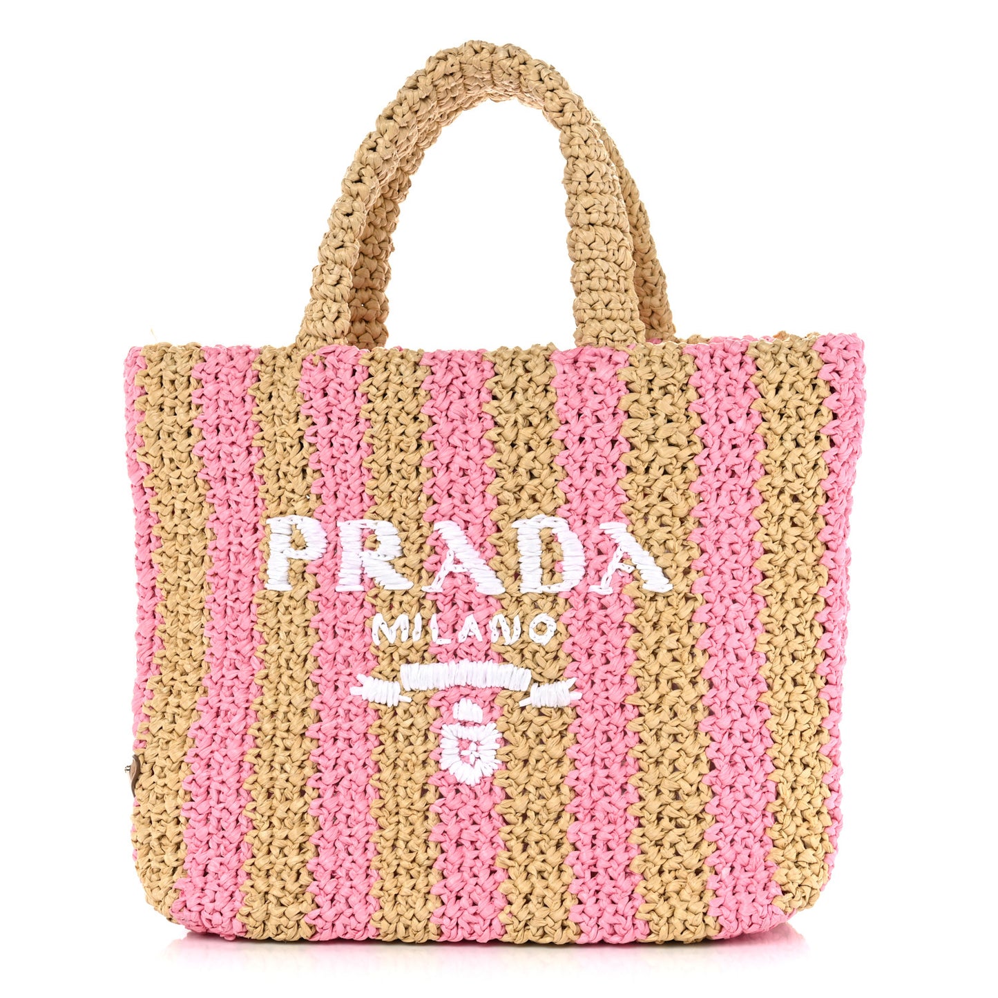Yarn Raffia Effect Crochet Striped Small Logo Tote Naturale Petalo
