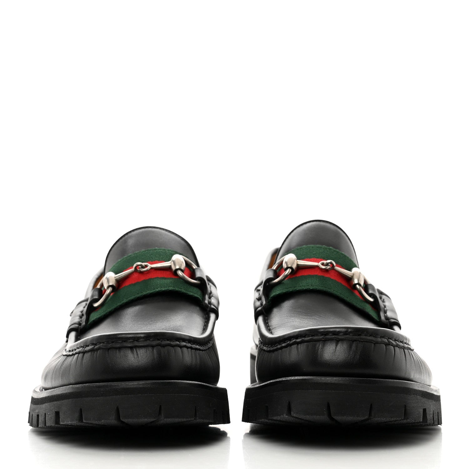 Gucci Cirano Lux Web Mens Horsebit Lug Sole Loafers 8 Black 2 of 9