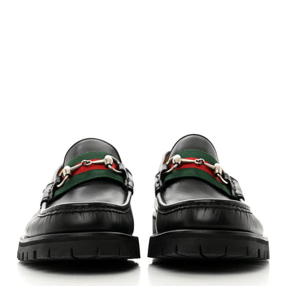 Gucci Cirano Lux Web Mens Horsebit Lug Sole Loafers 8 Black 2 of 9