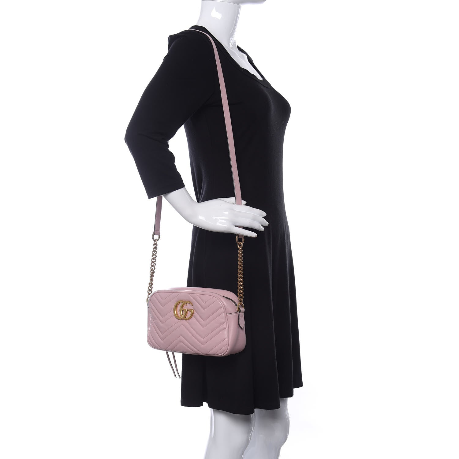 Gucci Calfskin Matelasse Small GG Marmont Chain Shoulder Bag Perfect Pink 2 of 12