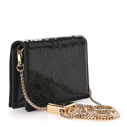 Prada Paillettes Sequin Triangle Card Holder With Strap Black Black 3 of 10