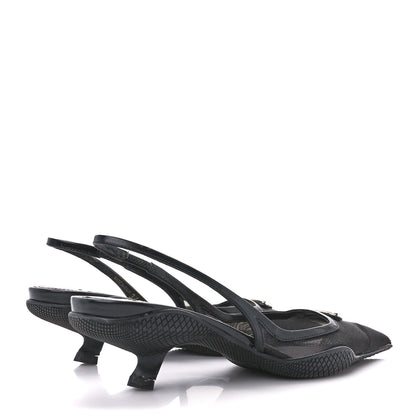 Prada Mesh Nappa Triangle Logo Pointed Toe 45mm Slingback Pumps 36 Black 4 of 9