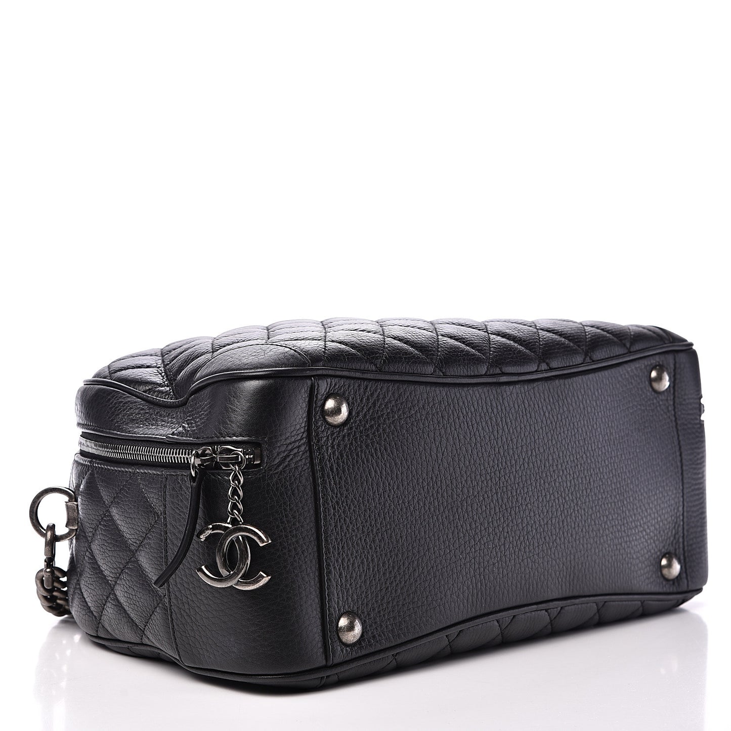 Calfskin Quilted Medium Airlines Round Trip Bowling Bag Black
