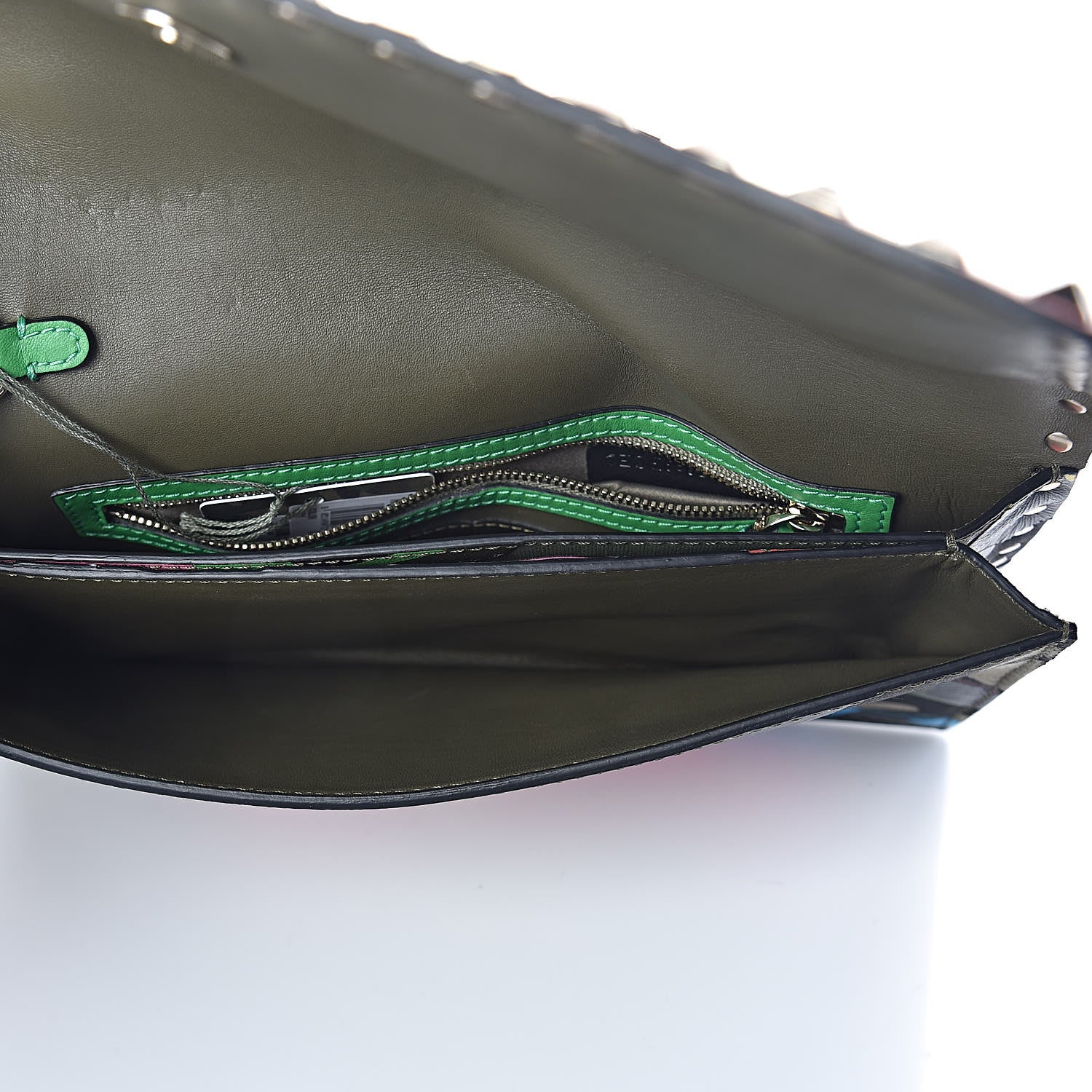 Valentino Garavani Nappa Canvas Camouflage Rockstud Wristlet Clutch Army Green Ninphea Parrot 5 of 6