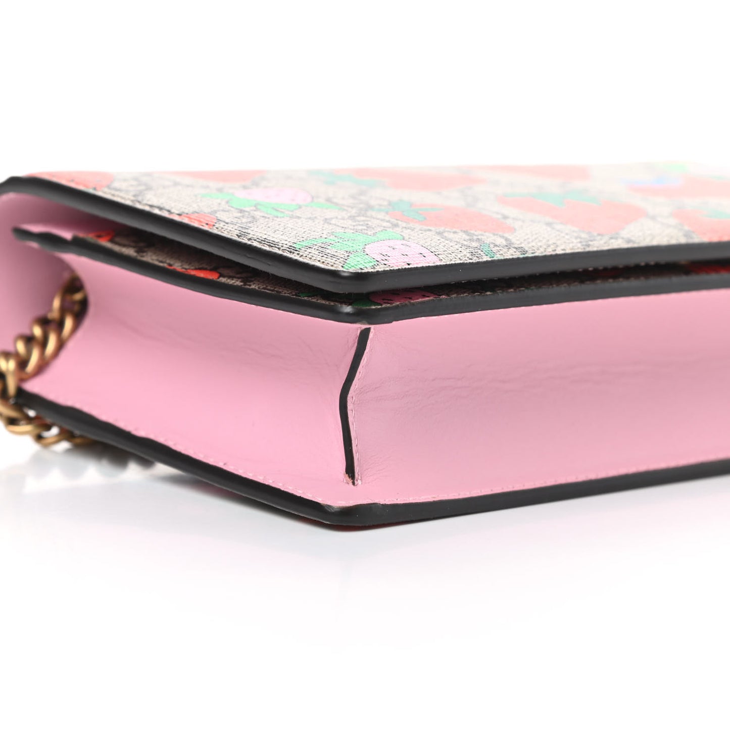 GG Supreme Monogram Strawberry Chain Wallet