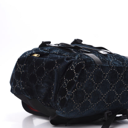 Gucci Velvet GG Monogram Web Medium Double Buckle Backpack Blue Beige Black 8 of 10