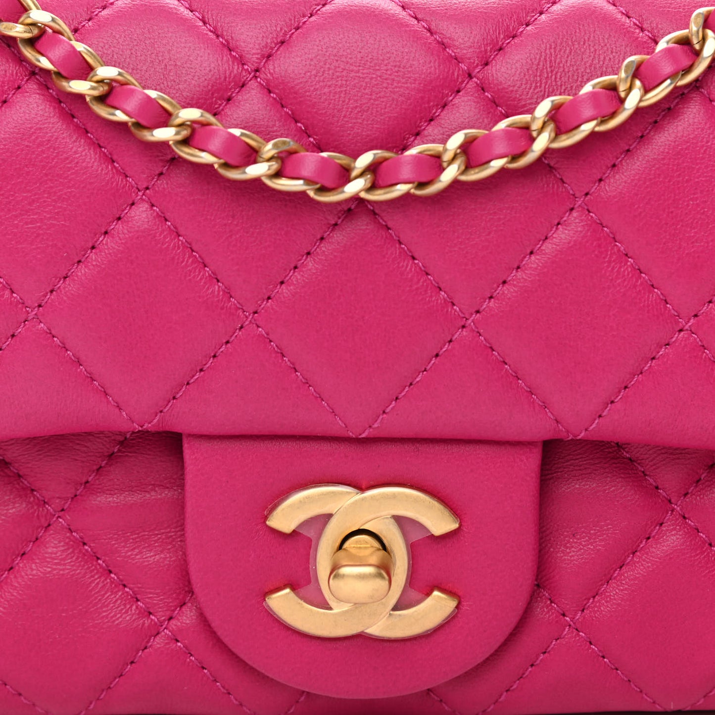 Lambskin Quilted Mini Rectangular Pearl Crush Flap Fuchsia