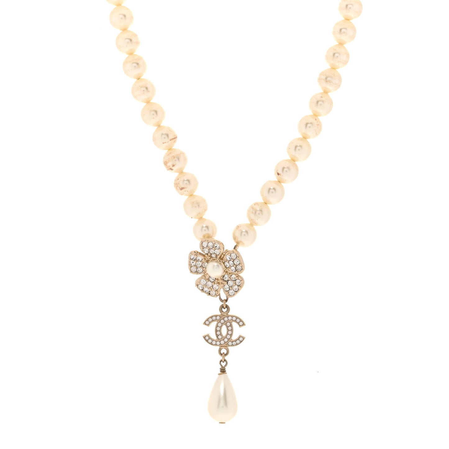 Pearl Crystal CC Camellia Choker Necklace Gold