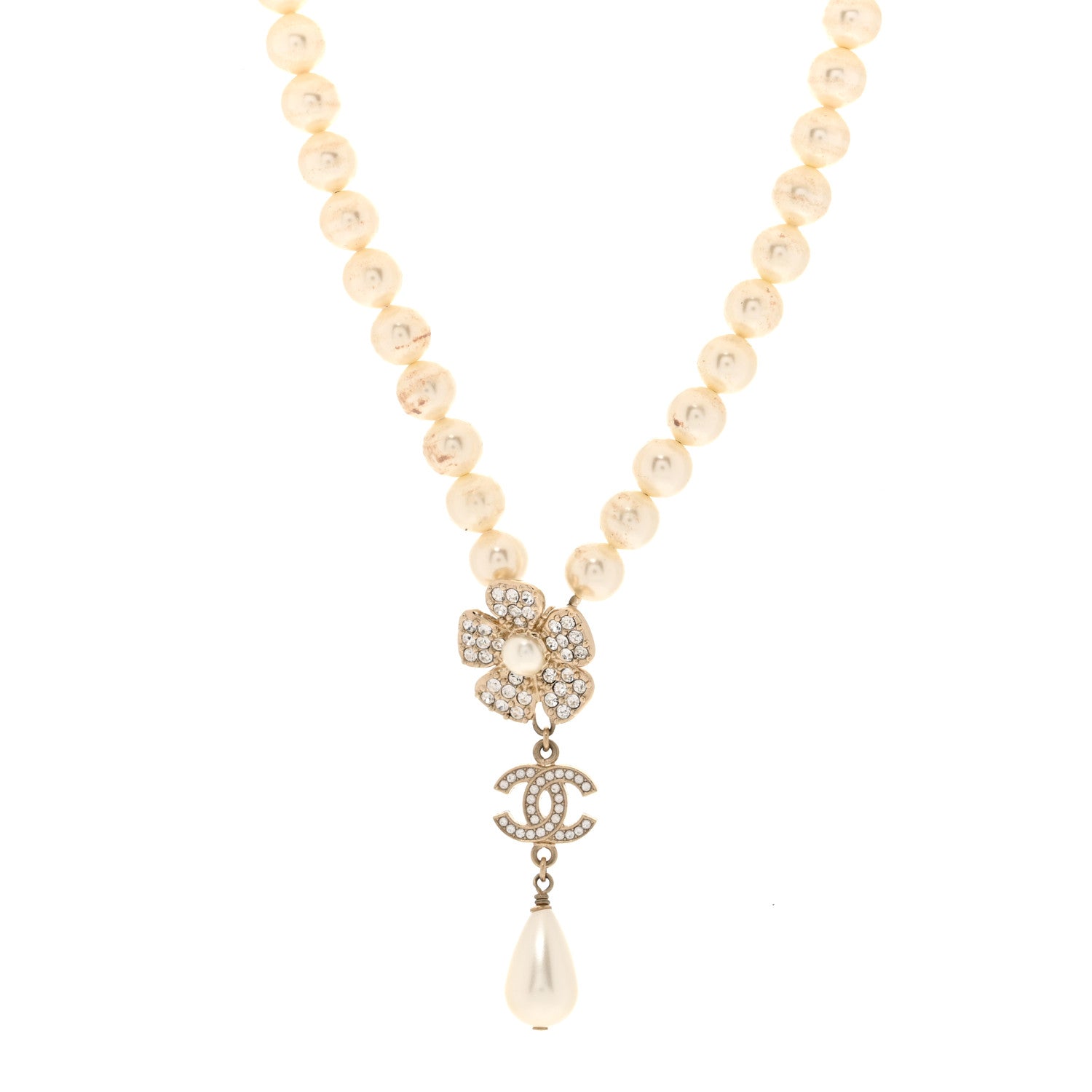 Chanel Pearl Crystal CC Camellia Choker Necklace Gold 1 of 5