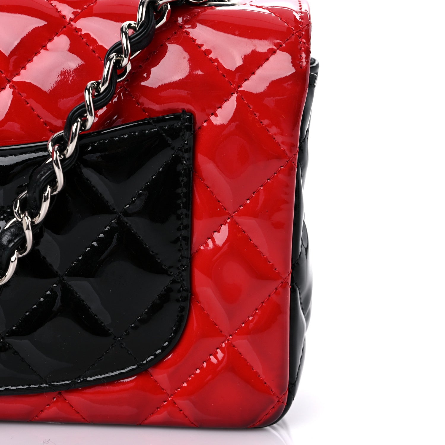 Chanel Patent Calfskin Quilted Bi-Color Mini Rectangular Flap Red Black 11 of 13