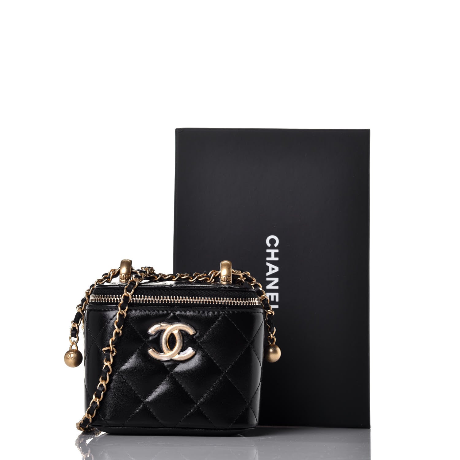 Chanel Calfskin Quilted Mini Perfect Fit Vanity Case With Chain Black 10 of 10