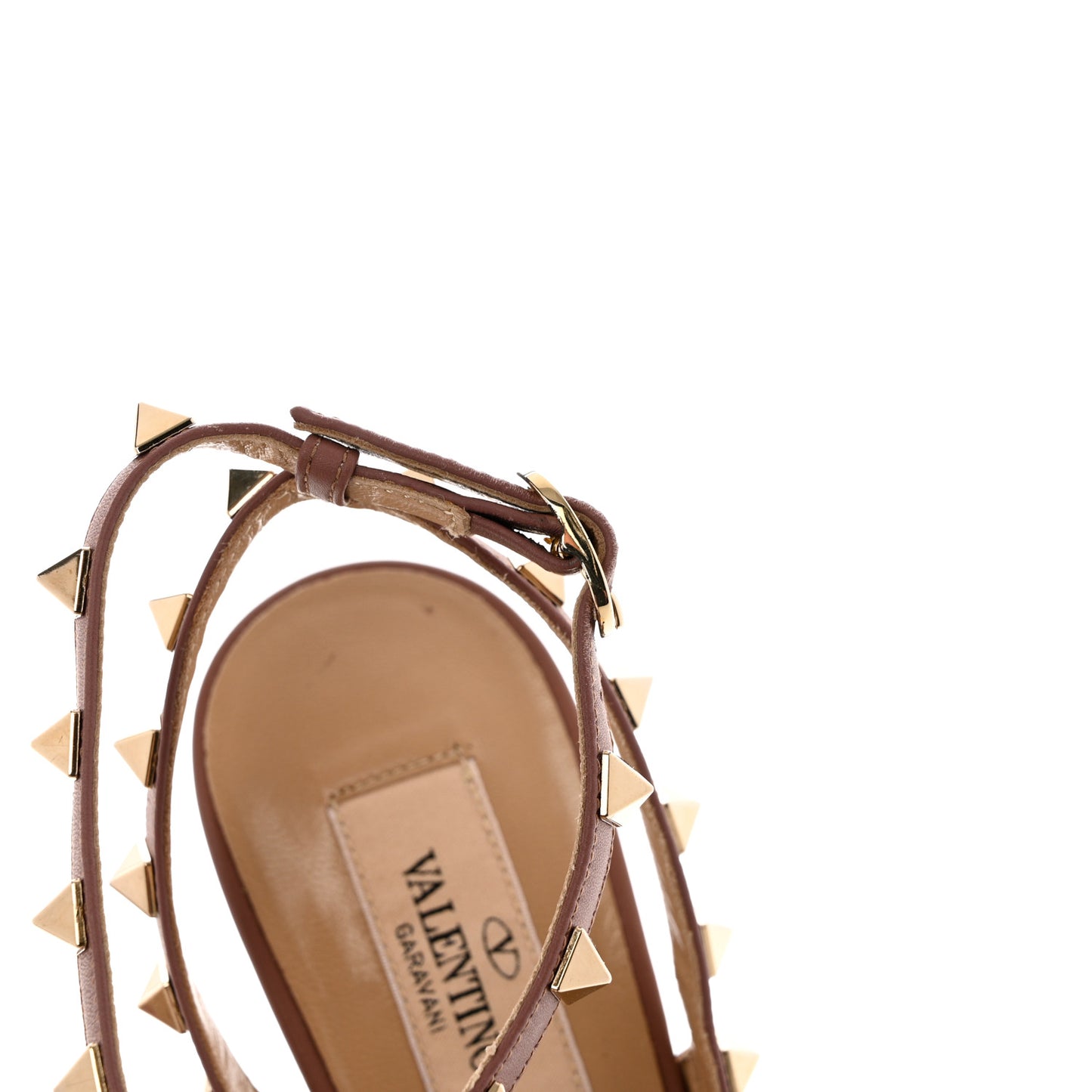 Pebbled Calfskin Rockstud Ankle Strap 100mm Pumps 37.5 Brownish