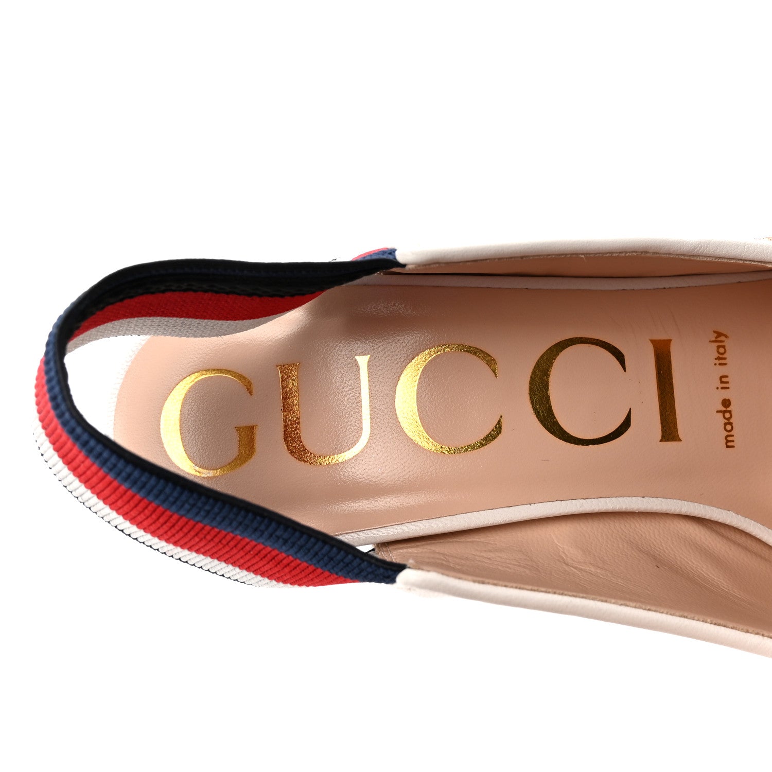 Gucci Malaga Kid Web Sylvie High Heel Slingback Pumps 37 White 8 of 9