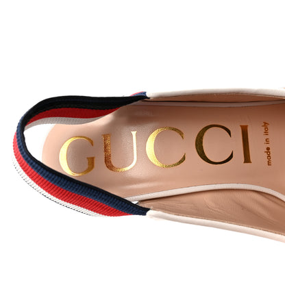 Gucci Malaga Kid Web Sylvie High Heel Slingback Pumps 37 White 8 of 9