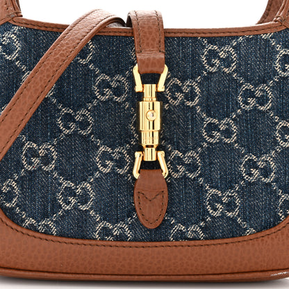 Gucci New Denim GG Monogram Calfskin Mini Jackie 1961 Hobo Blue Tea Cuir 7 of 12