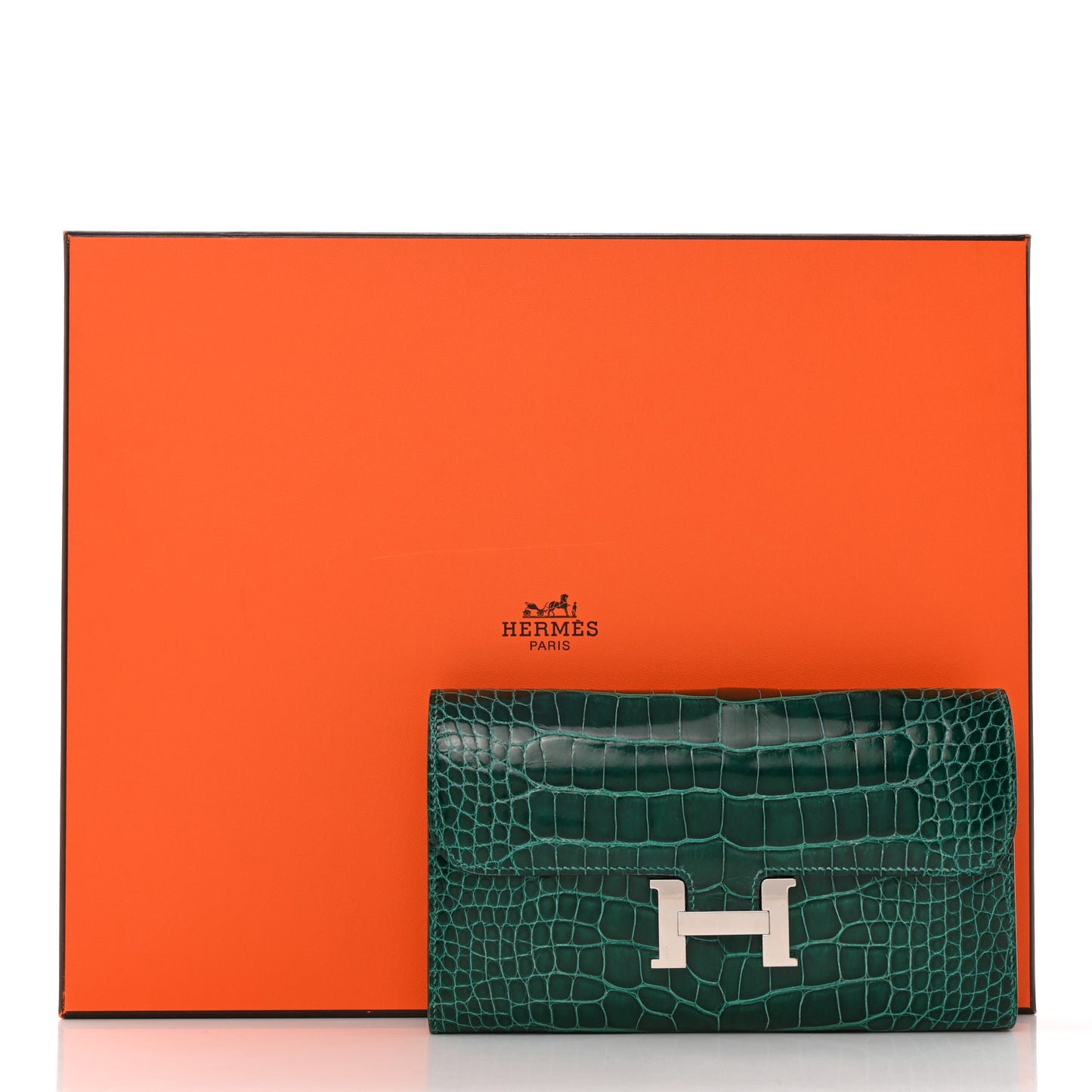 Shiny Alligator Constance Long Wallet Vert Emeraude