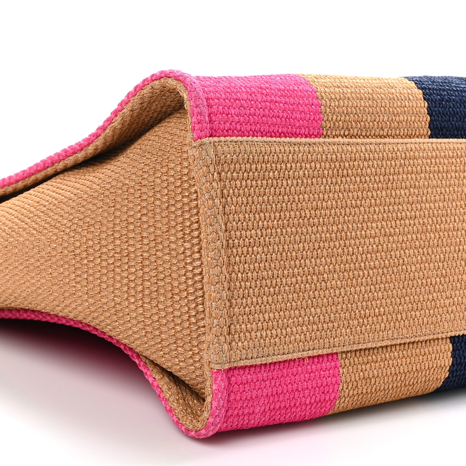 Chanel Straw Raffia Calfskin Striped Large Deauville Tote Dark Beige Fuchsia Navy Blue 9 of 10