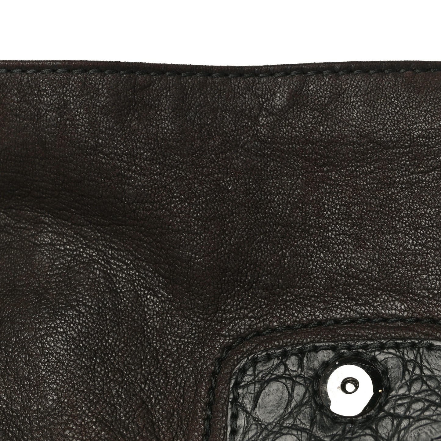 Goatskin Crocodile Embossed Flap Shoulder Bag Dark Brown