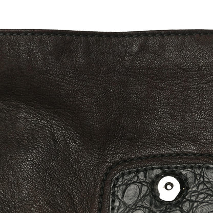 Prada Goatskin Crocodile Embossed Flap Shoulder Bag Dark Brown 12 of 14