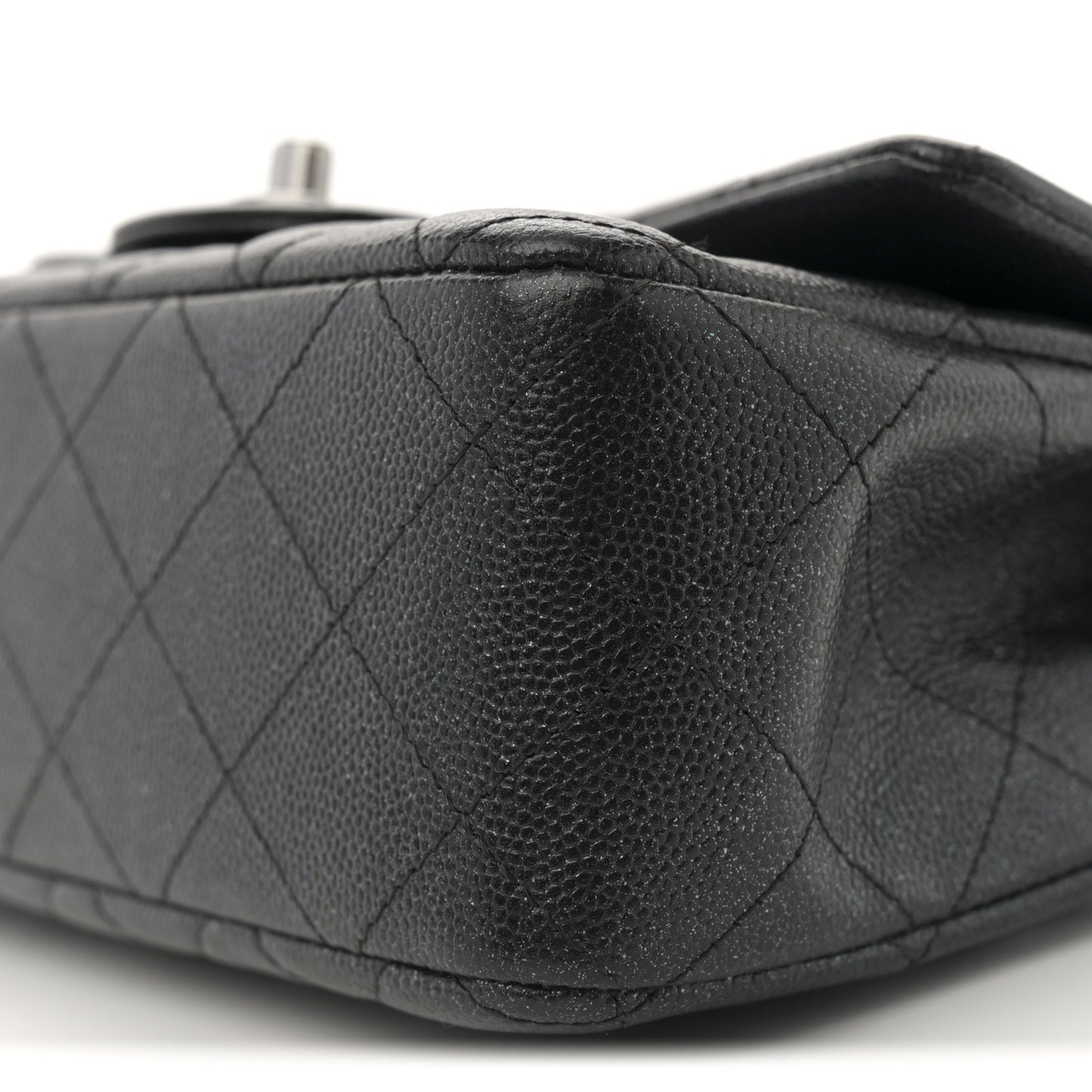 Iridescent Caviar Quilted Mini Rectangular Flap Black