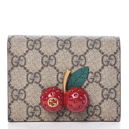 Gucci GG Supreme Monogram Cherry Embellished Card Case Wallet Hibiscus Red 1 of 8
