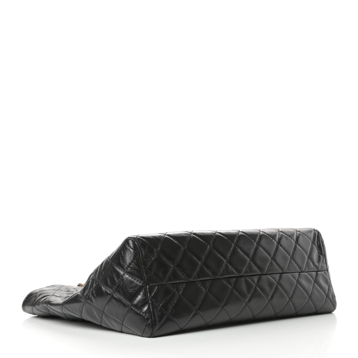 Glazed Calfskin Quilted Large Front Pocket Tote Black