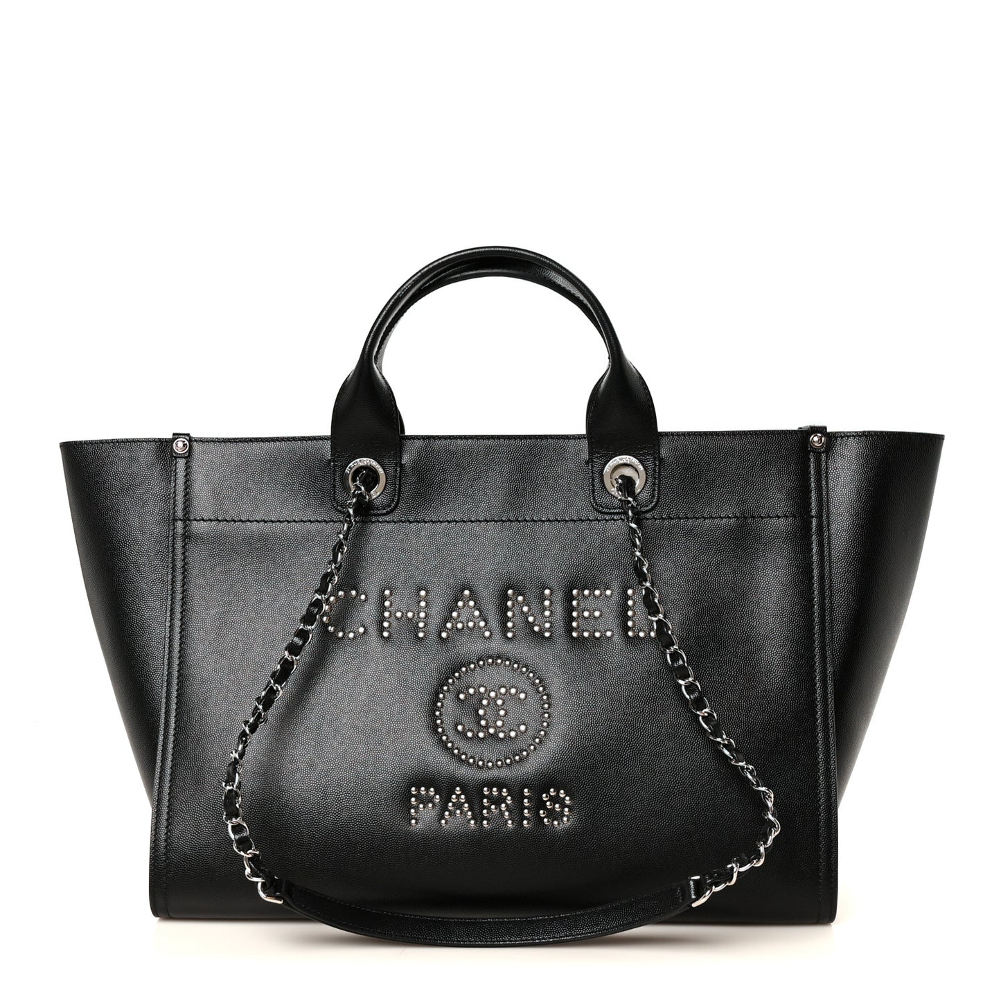 Caviar Medium Studded Deauville Tote Black