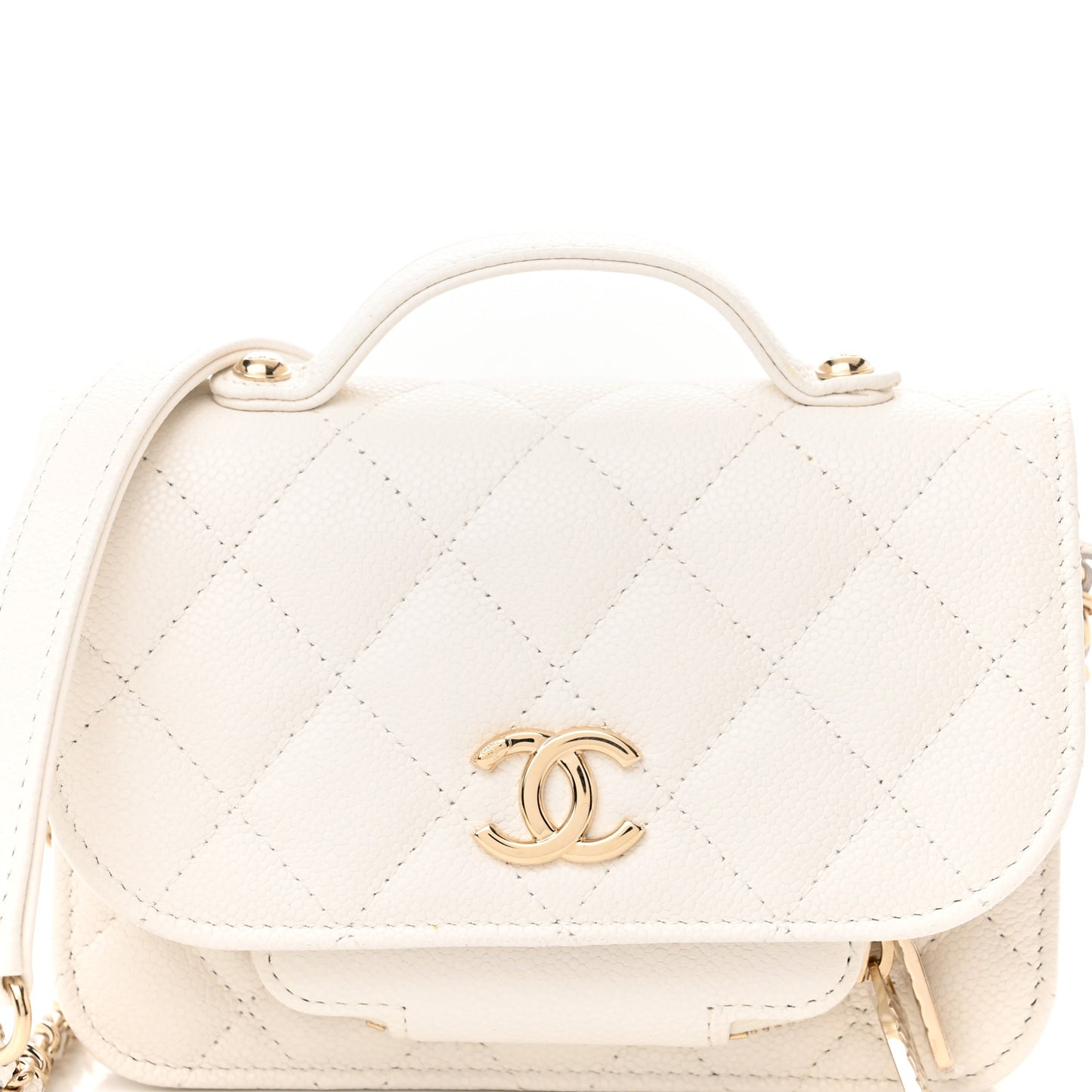 Caviar Quilted Business Affinity Clutch With Chain Flap White