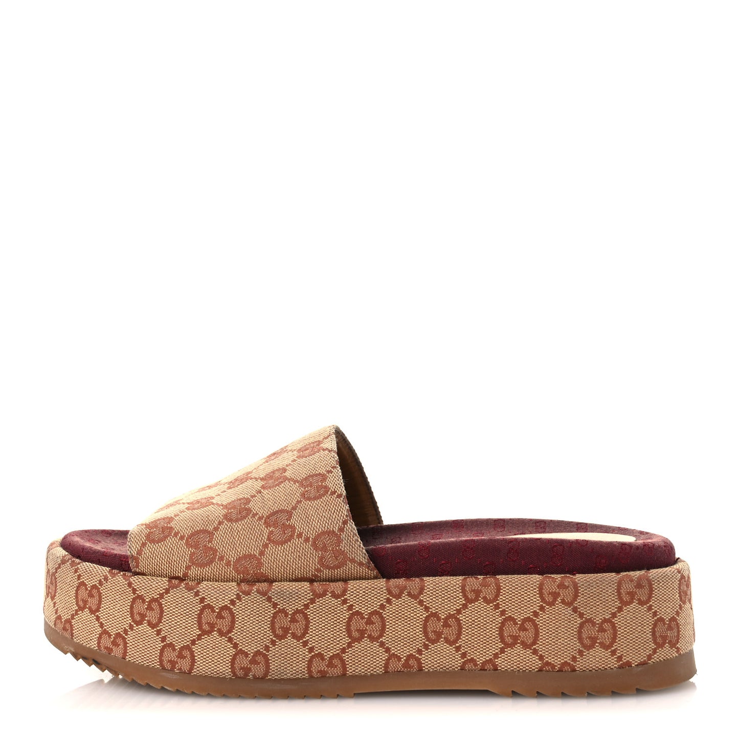 Canvas GG Monogram Angelina Platform Slide Sandals 38 Beige Ruggine