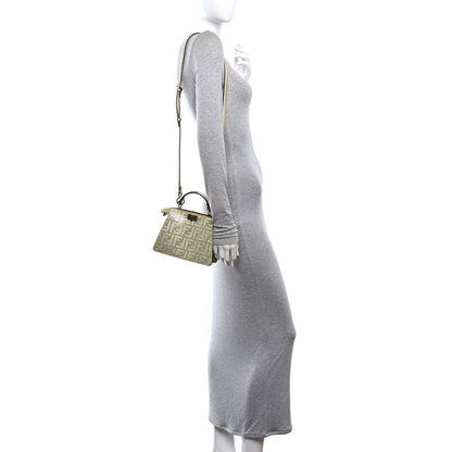 Fendi Crystal Vitello Laminato FF Petite Peekaboo I SEE U Satchel Crystal Platinum Light Gold 2 of 9