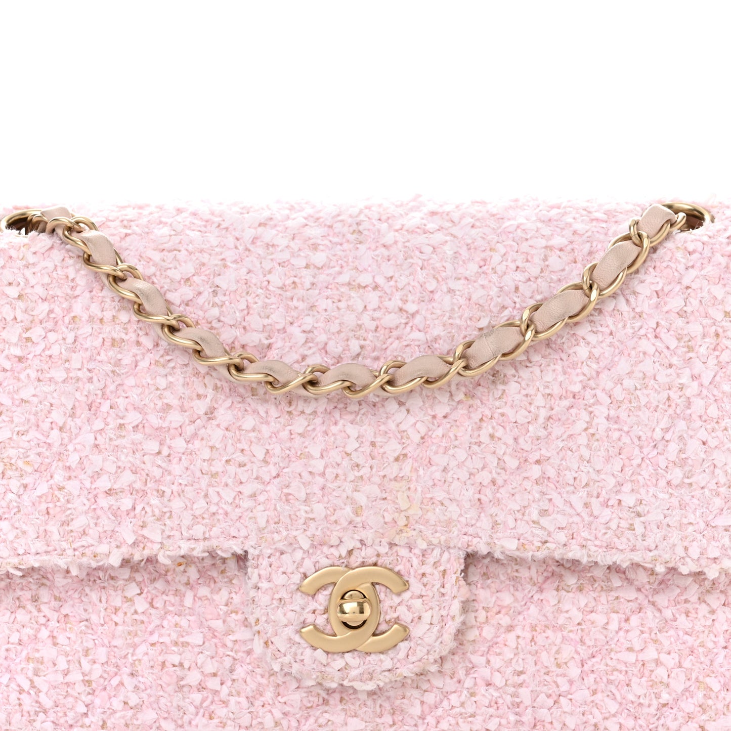 Tweed Medium Double Flap Pink