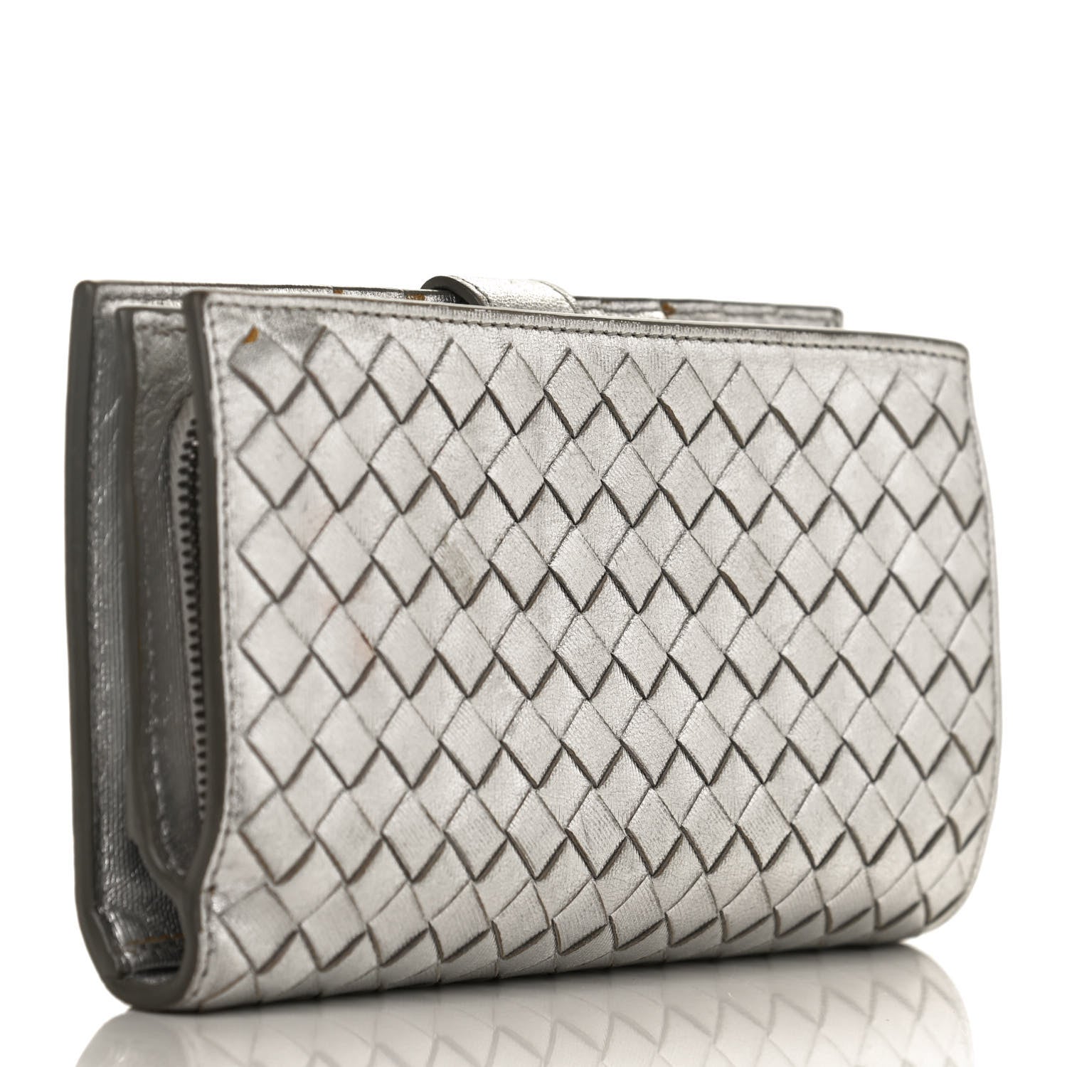 Bottega Veneta Metallic Grosgrain Intrecciato Continental Wallet Silver 3 of 12