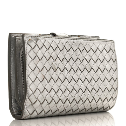 Bottega Veneta Metallic Grosgrain Intrecciato Continental Wallet Silver 3 of 12