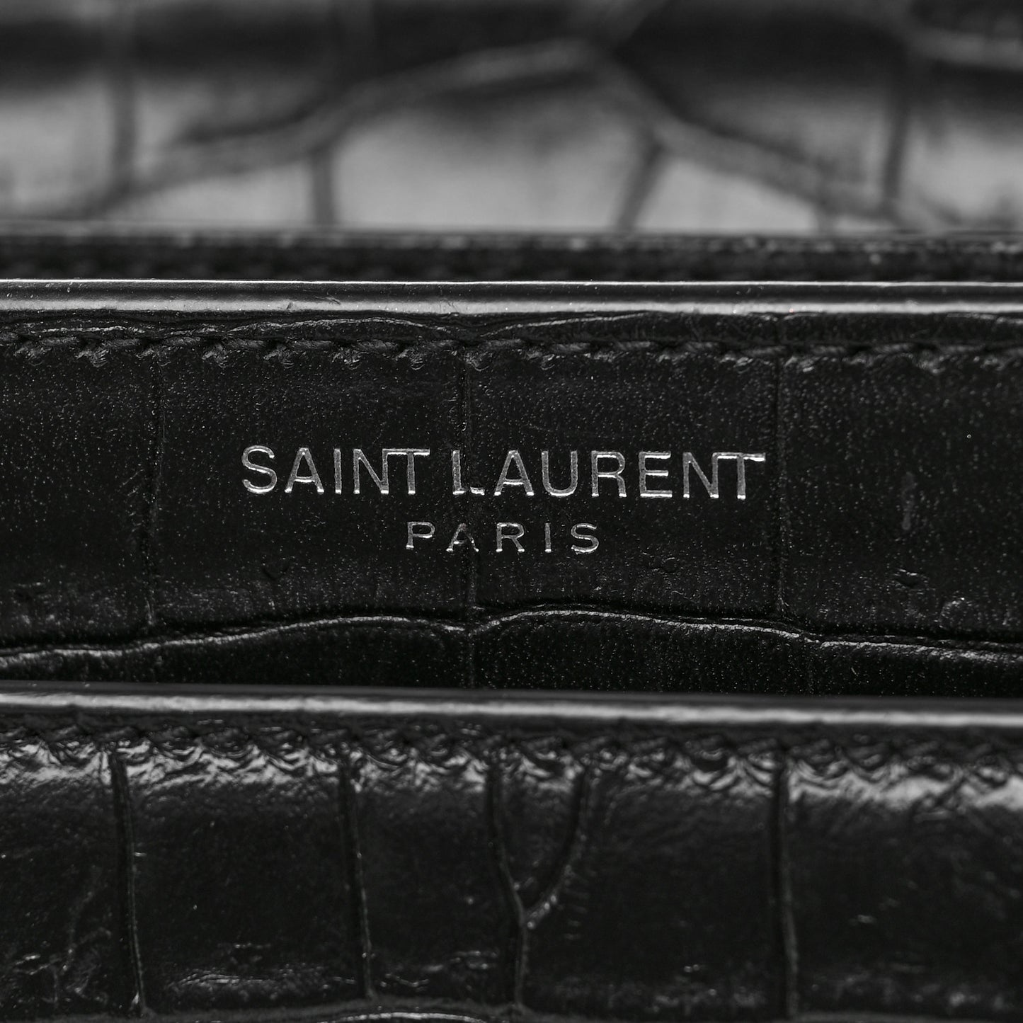 Calfskin Crocodile Embossed Medium Monogram Sunset Black