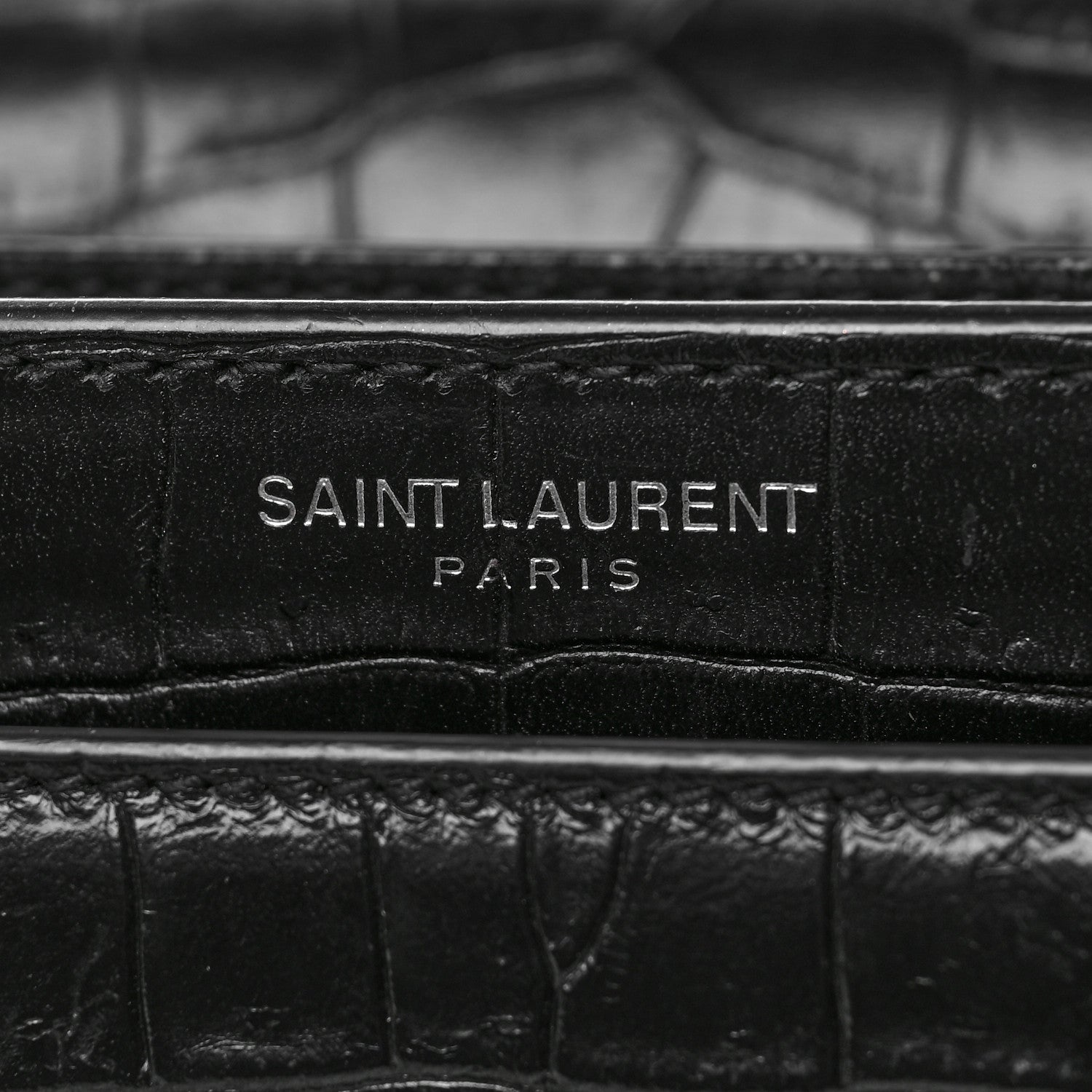 Saint Laurent Calfskin Crocodile Embossed Medium Monogram Sunset Black 7 of 9