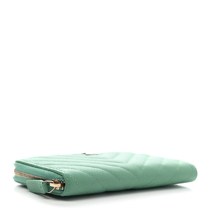 Chanel Caviar Chevron Quilted Small Zip Around Wallet Green 4 of 10