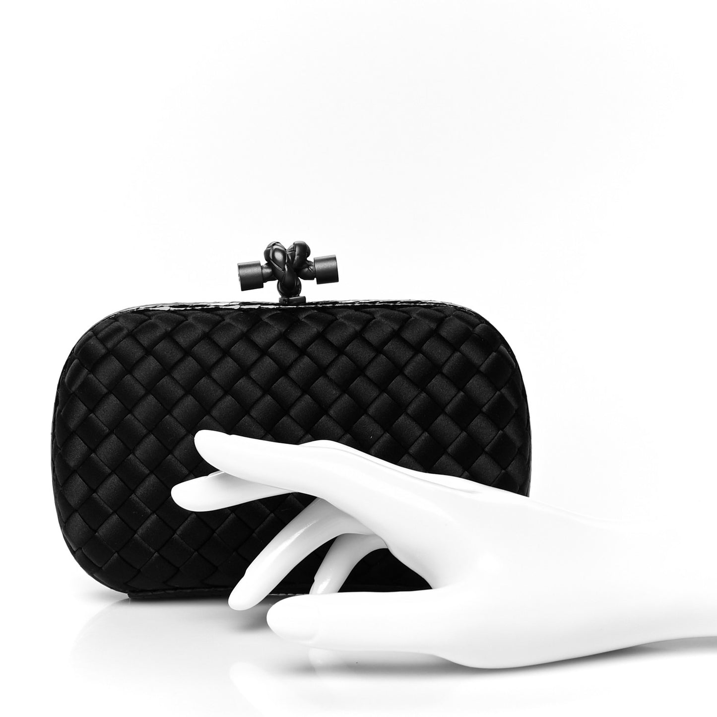 Satin Ayers Intrecciato Chain Knot Clutch Black