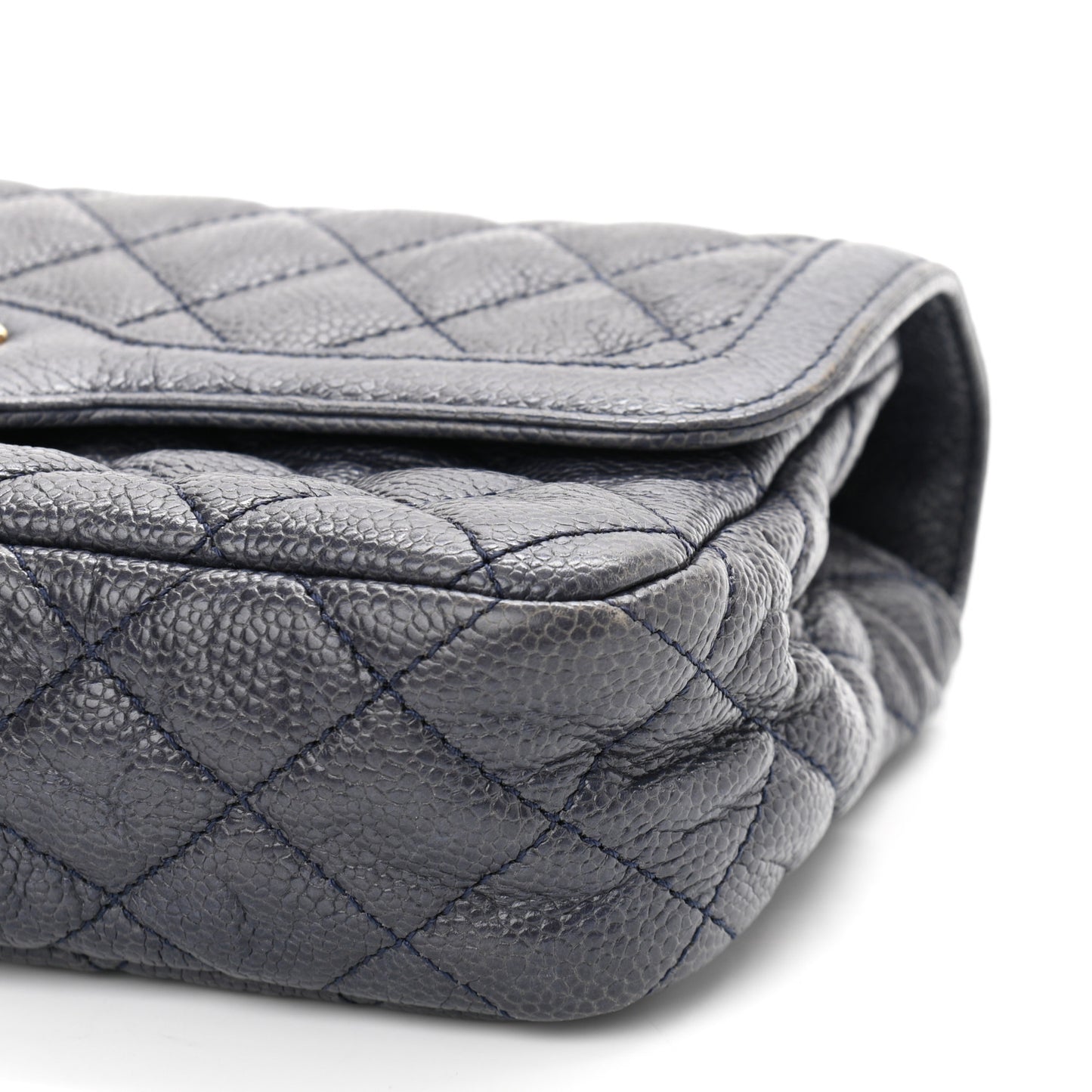 Crumpled Grained Calfskin Small Two Tone Flap Navy