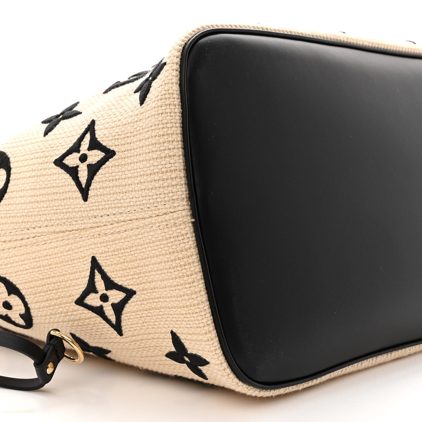 Cotton Monogram Embroidered Neverfull MM Beige Black