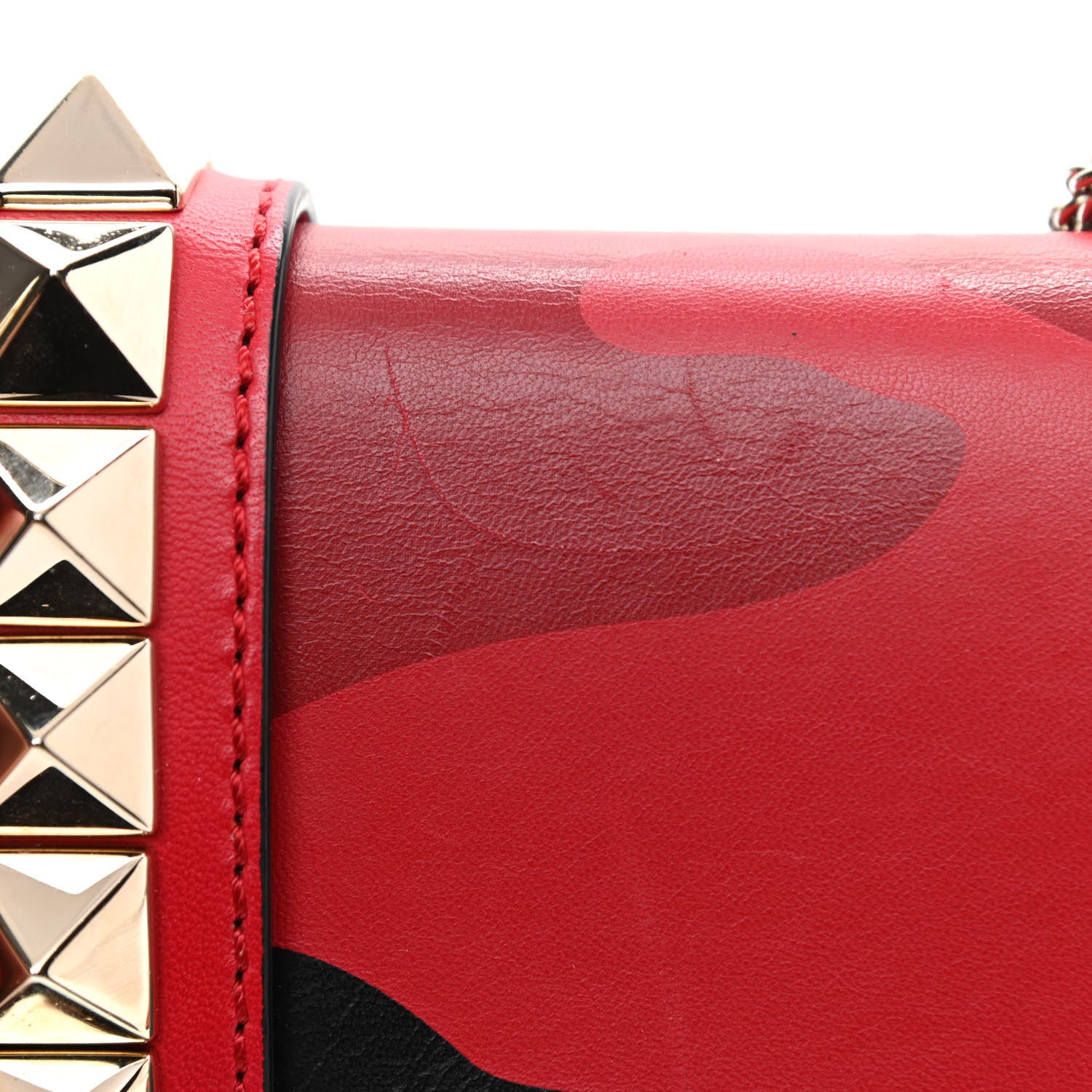 Valentino Garavani Nappa Canvas Camouflage Medium Glam Lock Rockstud Flap Red 9 of 9
