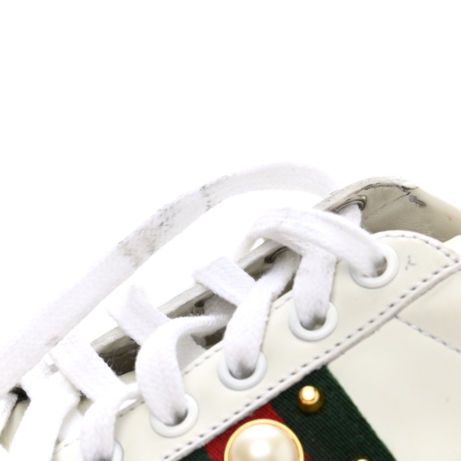 Gucci Calfskin Web Pearl Studded Womens Ace Sneakers 35.5 White 9 of 13