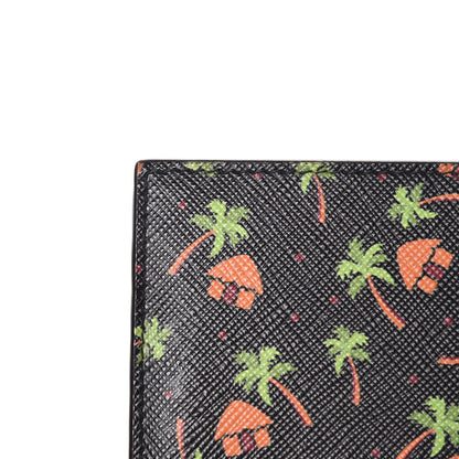 Prada Saffiano Palm Tree Bi-Fold Wallet Black 8 of 8