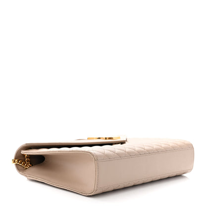 Saint Laurent Grain De Poudre Mixed Matelasse Large Triquilt Monogram Satchel Beige 4 of 14