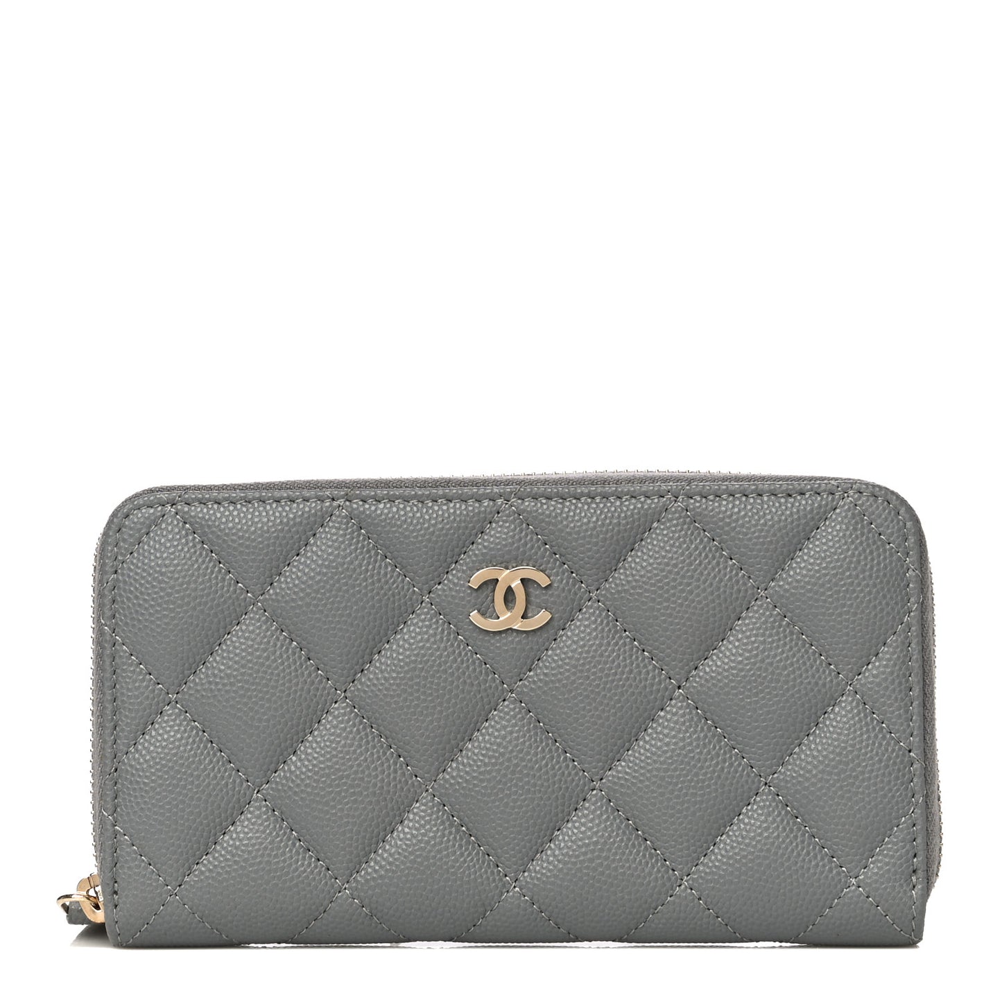 Caviar Quilted Small Gusset Zip Around Wallet Grey
