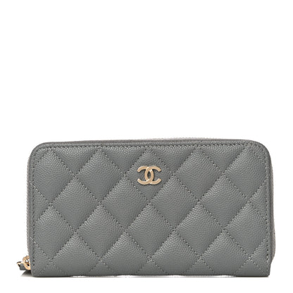 Chanel Caviar Quilted Small Gusset Zip Around Wallet Grey 1 of 12