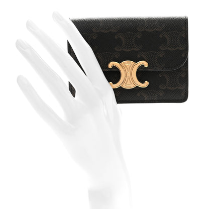 Celine Triomphe Canvas Calfskin Flap Card Holder Tan 2 of 8